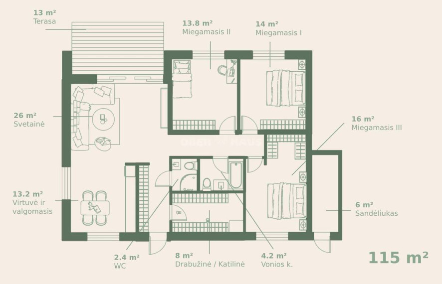 Parduodamas namas Žilvičio g. , Nemėžio k., Vilniaus r. sav., 115 m2 ploto, 1 aukštai 6