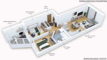 Parduodamas butas Jonažolių g., Lazdynėliai, Vilniaus m., Vilniaus m. sav., 65.42 m2 ploto, 2 kambariai 25