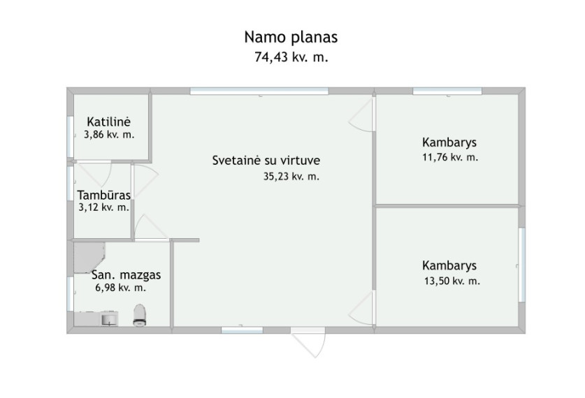 Parduodamas namas Dvariškių g., Jurkiškių vs., Vilniaus r. sav., 74.43 m2 ploto, 1 aukštai 6