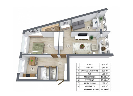 Parduodamas butas Architektų g., Lazdynai, Vilniaus m., Vilniaus m. sav., 62.00 m² ploto 3 kambariai