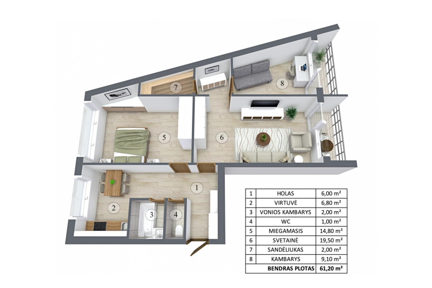 Parduodamas butas Architektų g., Lazdynai, Vilniaus m., Vilniaus m. sav., 62.00 m² ploto 3 kambariai 1