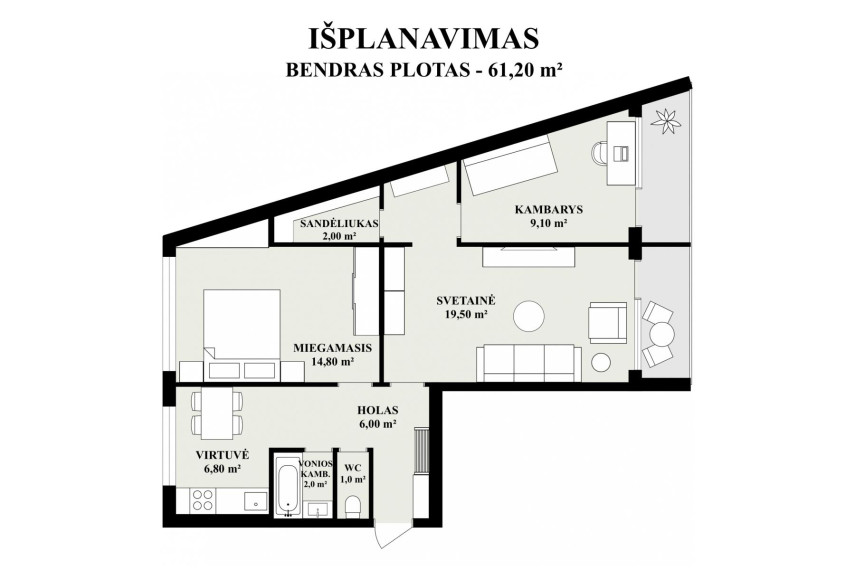 Parduodamas butas Architektų g., Lazdynai, Vilniaus m., Vilniaus m. sav., 62.00 m² ploto 3 kambariai 2