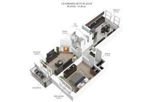 Nuomojamas butas Kęstučio g., Centras, Kauno m., Kauno m. sav., 51.49 m2 ploto, 2 kambariai 23