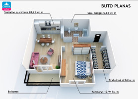 Parduodamas butas Vėtrungių g., Fabijoniškės, Vilniaus m., Vilniaus m. sav., 52.22 m2 ploto, 2 kambariai 5