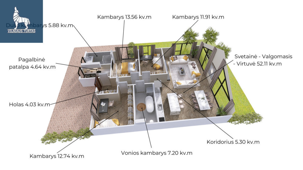 Parduodamas namas Vilniaus r. sav., Daržininkų k., Ugniažolių g., 125.5 m2 ploto, 1 aukštai 5
