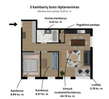 Parduodamas butas Lazdynėlių g., Lazdynėliai, Vilniaus m., Vilniaus m. sav., 74.25 m2 ploto, 3 kambariai 25