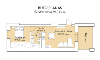 Parduodamas butas Šarmos g., Lazdynėliai, Vilniaus m., Vilniaus m. sav., 39 m2 ploto, 2 kambariai 10