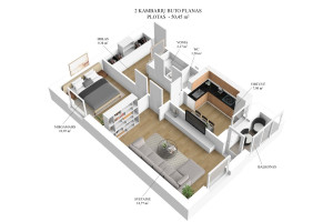 Nuomojamas butas Konduktorių g., Naujininkai, Vilniaus m., Vilniaus m. sav., 50.45 m2 ploto, 2 kambariai 17