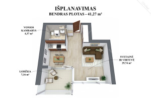 Parduodamas butas M. Mažvydo g., Pilaitė, Vilniaus m., Vilniaus m. sav., 41.27 m2 ploto, 1 kambariai 2