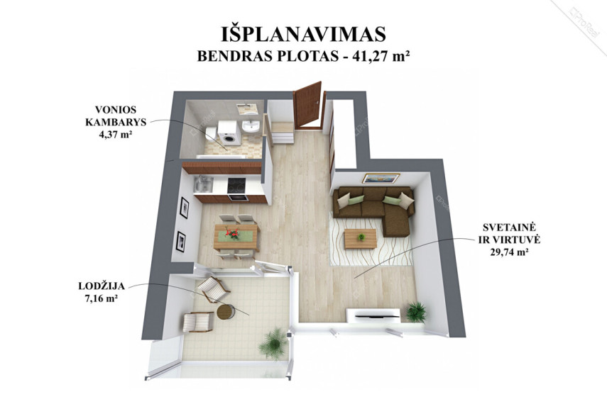 Parduodamas butas M. Mažvydo g., Pilaitė, Vilniaus m., Vilniaus m. sav., 41.27 m2 ploto, 1 kambariai 2