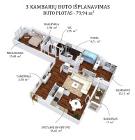 Parduodamas butas Perkūnkiemio g., Pašilaičiai, Vilniaus m., Vilniaus m. sav., 80 m2 ploto, 3 kambariai 17
