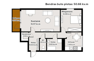 Parduodamas butas Ašigalio g., Eiguliai, Kauno m., Kauno m. sav., 50.66 m2 ploto, 2 kambariai 6