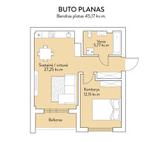 Parduodamas butas Vėtrungių g., Fabijoniškės, Vilniaus m., Vilniaus m. sav., 45.17 m2 ploto, 2 kambariai 21