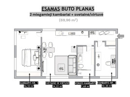 Parduodamas butas J. Kubiliaus g., Šiaurės miestelis, Vilniaus m., Vilniaus m. sav., 70 m2 ploto, 3 kambariai 35