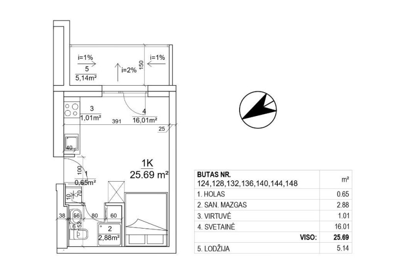 Parduodamas butas Leičių g., Pašilaičiai, Vilniaus m., Vilniaus m. sav., 25.70 m² ploto 1 kambarys 6