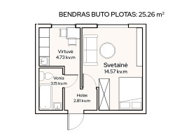 Parduodamas butas Kampiškių g., Panemunė, Kauno m., Kauno m. sav., 25.2 m2 ploto, 1 kambariai 10