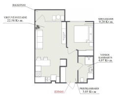 Nuomojamas butas Bukčių g., Lazdynėliai, Vilniaus m., Vilniaus m. sav., 40.57 m2 ploto, 2 kambariai 23