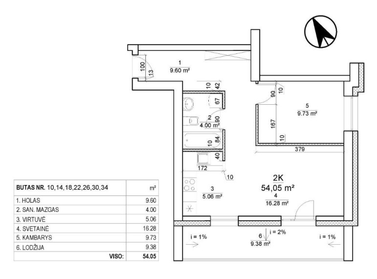 Parduodamas butas Leičių g., Pašilaičiai, Vilniaus m., Vilniaus m. sav., 54.05 m² ploto 2 kambariai 6