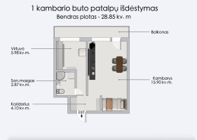 Parduodamas butas Savanorių pr., Naujamiestis, Vilniaus m., Vilniaus m. sav., 28.85 m2 ploto, 1 kambariai 15