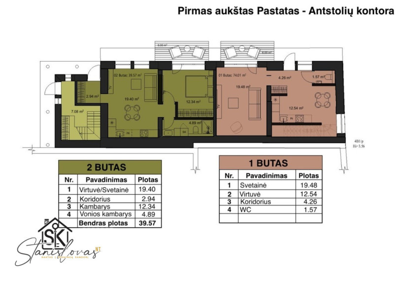 PARDUODAMAS PASTATAS ŠILUTĖS MIESTE - ANTSTOLIŲ KONTORA, M. JANKAUS G. 4 5