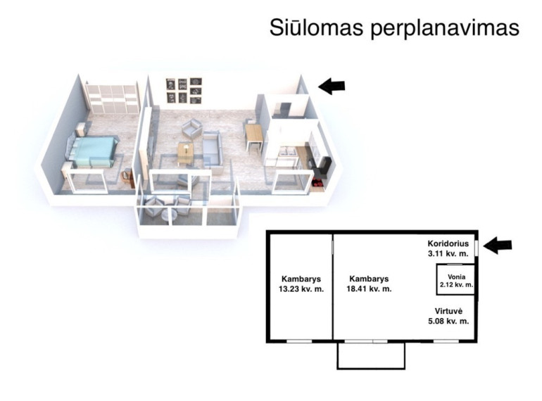 Parduodamas butas Pušyno g., Šilgalių k., 41.95 kv.m ploto 2