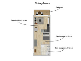 Nuomojamas butas Lietaus g., Lazdynėliai, Vilniaus m., Vilniaus m. sav., 30.37 m2 ploto, 1 kambariai 20