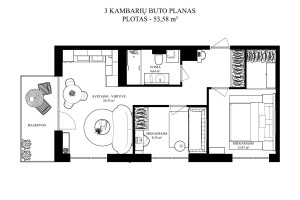 Parduodamas butas Kaukysos g., Markučiai, Vilniaus m., Vilniaus m. sav., 54.5 m2 ploto, 3 kambariai 33