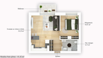 Parduodamas butas Bitėnų g., Pilaitė, Vilniaus m., Vilniaus m. sav., 41.42 m2 ploto, 2 kambariai 32
