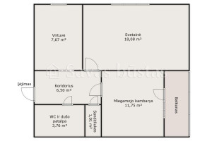 Parduodamas butas Vytauto g., Centras, Šiaulių m., Šiaulių m. sav., 48.77 m2 ploto, 2 kambariai 18