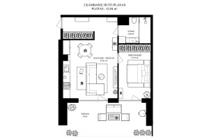 Parduodamas butas Manufaktūrų g., Markučiai, Vilniaus m., Vilniaus m. sav., 52.94 m2 ploto, 2 kambariai 32