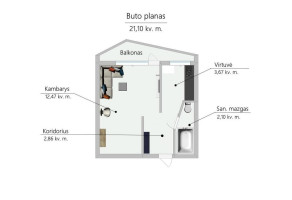 Parduodamas butas Žygio g., Žirmūnai, Vilniaus m., Vilniaus m. sav., 21.1 m2 ploto, 1 kambariai 9