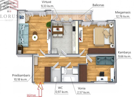 Parduodamas butas Musninkų g., Šeškinė, Vilniaus m., Vilniaus m. sav., 62 m2 ploto, 3 kambariai
