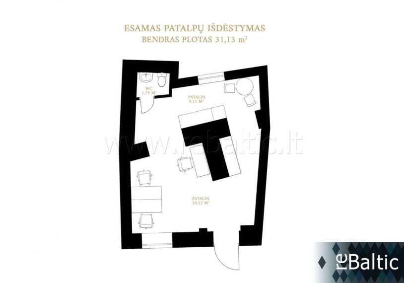 Nuomojamos paslaugų, prekybos patalpos Etmonų g., Senamiestis, Vilniaus m., Vilniaus m. sav., 31.13 m2 ploto 3