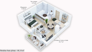 Nuomojamas butas Perkūnkiemio g., Pašilaičiai, Vilniaus m., Vilniaus m. sav., 46.14 m2 ploto, 2 kambariai 19
