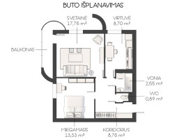 Nuomojamas butas Šeškinės g., Šeškinė, Vilniaus m., Vilniaus m. sav., 52 m2 ploto, 2 kambariai 9