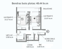 Parduodamas butas Viršuliškių g., Viršuliškės, Vilniaus m., Vilniaus m. sav., 48.44 m2 ploto, 2 kambariai 11