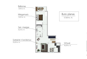 Parduodamas butas Bajorų kel., Bajorai, Vilniaus m., Vilniaus m. sav., 57.6 m2 ploto, 2 kambariai 3