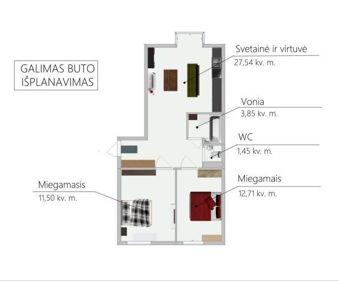 Parduodamas butas Rugių g., Jeruzalė, Vilniaus m., Vilniaus m. sav., 57.05 m2 ploto, 2 kambariai 4
