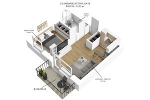 Nuomojamas butas Pieninės g., Žvėrynas, Vilniaus m., Vilniaus m. sav., 35.25 m2 ploto, 2 kambariai 20