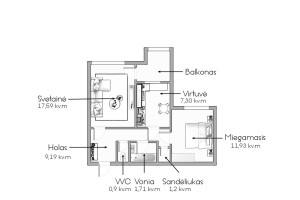 Parduodamas butas Laisvės pr., Šeškinė, Vilniaus m., Vilniaus m. sav., 55 m2 ploto, 2 kambariai 21