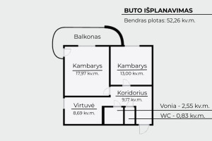 Parduodamas butas Čiobiškio g., Šeškinė, Vilniaus m., Vilniaus m. sav., 52.26 m2 ploto, 2 kambariai 19