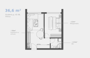 Parduodamas butas Studentų g. , Žvėrynas, Vilniaus m., Vilniaus m. sav., 36.62 m2 ploto, 2 kambariai 6