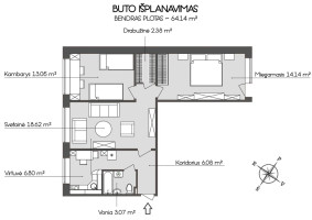 Parduodamas butas Tuskulėnų g., Žirmūnai, Vilniaus m., Vilniaus m. sav., 64.14 m2 ploto, 3 kambariai 30