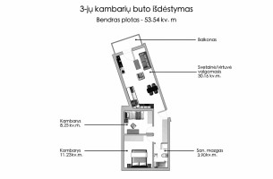 Parduodamas butas Paribio g., Žvėrynas, Vilniaus m., Vilniaus m. sav., 53.54 m2 ploto, 3 kambariai 26