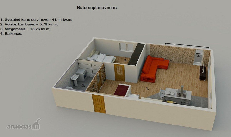 Parduodamas butas Žolyno g., Antakalnis, Vilniaus m., Vilniaus m. sav., 60 m² ploto 2 kambariai 6