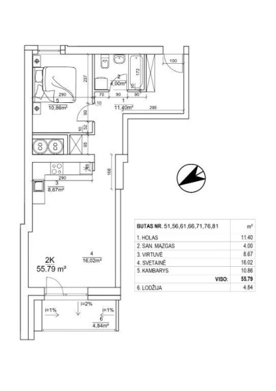 Parduodamas butas Leičių g., Pašilaičiai, Vilniaus m., Vilniaus m. sav., 55.80 m² ploto 2 kambariai 6