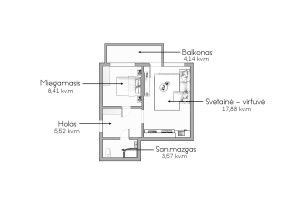 Parduodamas butas Taikos, Justiniškės, Vilniaus m., Vilniaus m. sav., 40 m2 ploto, 2 kambariai 20