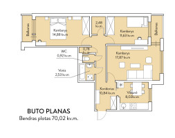 Parduodamas butas Įsruties g., Pilaitė, Vilniaus m., Vilniaus m. sav., 70.02 m2 ploto, 3 kambariai 42
