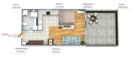 Parduodamas butas Virbeliškių g., Vilniaus m., Vilniaus m. sav., 40.48 m2 ploto, 1 kambariai 19