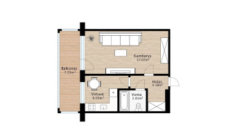 Parduodamas butas Panerių g., Jonavos m., Jonavos r. sav., 37.64 m2 ploto, 1 kambariai 8